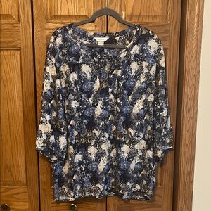 CJ Banks Navy and Cream Patterned Blouse